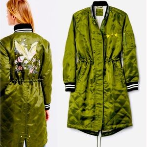 GAP Long Satin Zip-up Quilted Bomber Jacket